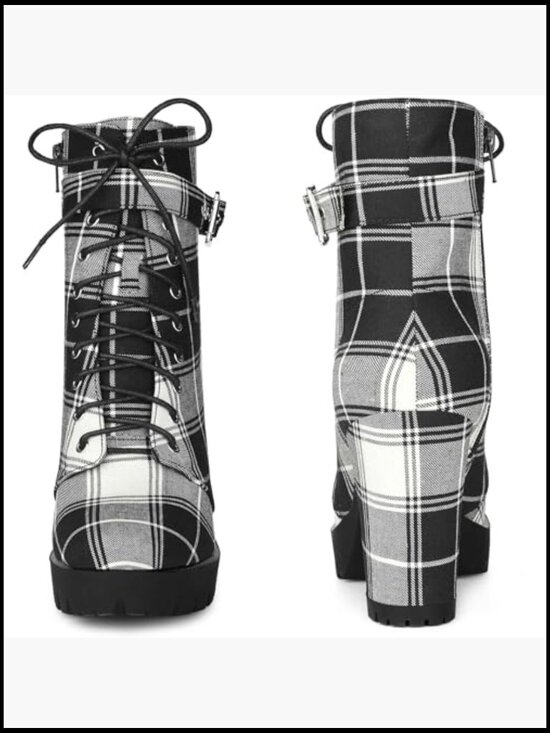 Amazon.com | Perphy Platform Lace Up Chunky Heel Plaid  Lace Up Chunky Heel Plaid Combat Boots Ankle Booties Y2K Platform
